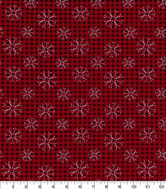 White Stitched Snowflakes on Red Christmas Cotton Fabric