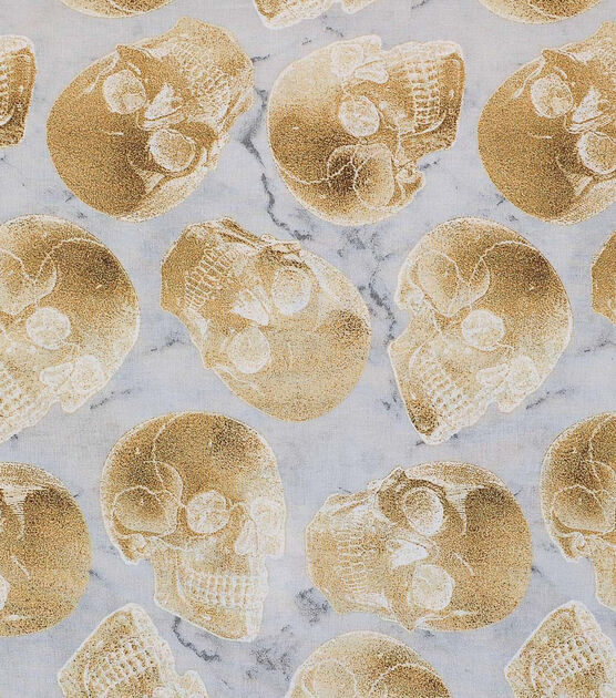 Tossed Gold Skulls Halloween Metallic Cotton Fabric, , hi-res, image 2