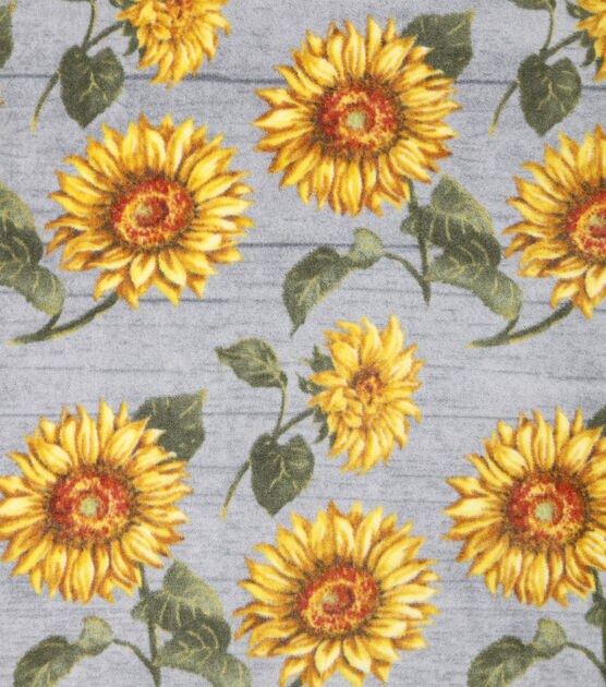 Luxe Fleece Fabric Sunflowers On Wood, , hi-res, image 2