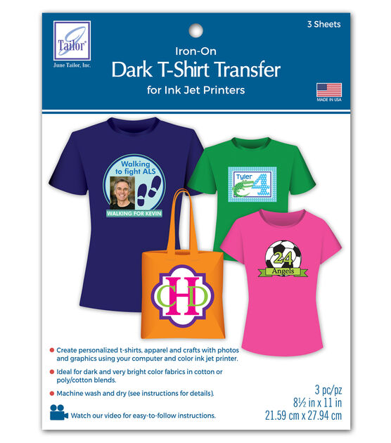 June Tailor 8.5" x 11" Dark T Shirt Iron On Transfer Sheets 3pk