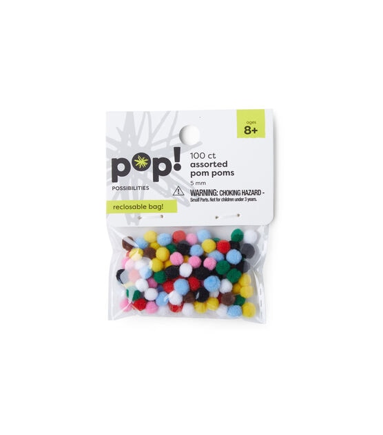 Acrylic Pom Pom, 5mm, 100-pc, Multi Mix