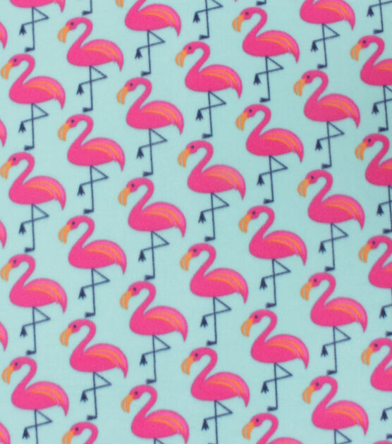 Blizzard Fleece Fabric Flamingos on Aqua, , hi-res, image 2