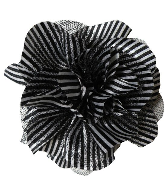 Striped Satin Netted Flower  Black White