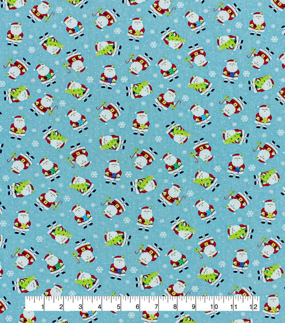Santa & Snowflakes on Blue Christmas Cotton Fabric, , hi-res, image 2