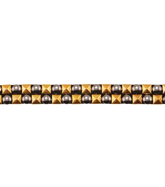 Yaya Han Iron on 2 row Studded Trim 0.63'' Gold & Pewter, , hi-res, image 2