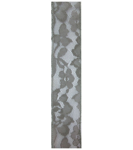 Decorative Ribbon 1.5''x15' Lace Ribbon Gray, , hi-res, image 2