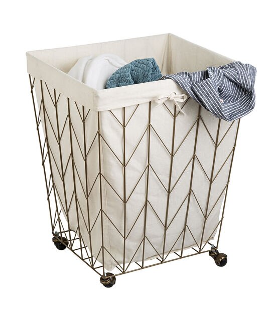Honey Can Do 25" Bronze Chevron Wire Rolling Hamper With Canvas Liner