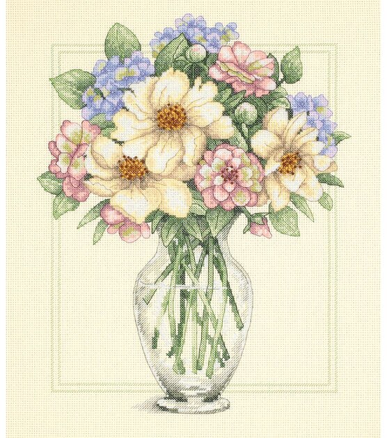 Dimensions 12" x 14" Flowers in Vase Counted Cross Stitch Kit