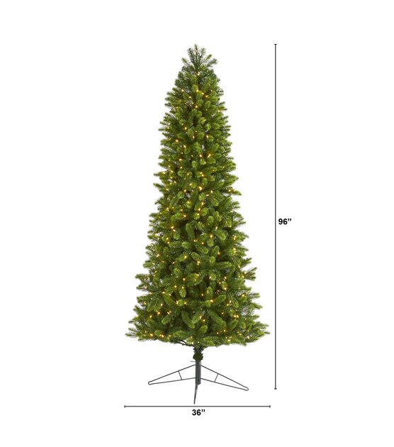 Nearly Natural 8' White Pre Lit Slim Virginia Spruce Christmas Tree, , hi-res, image 2