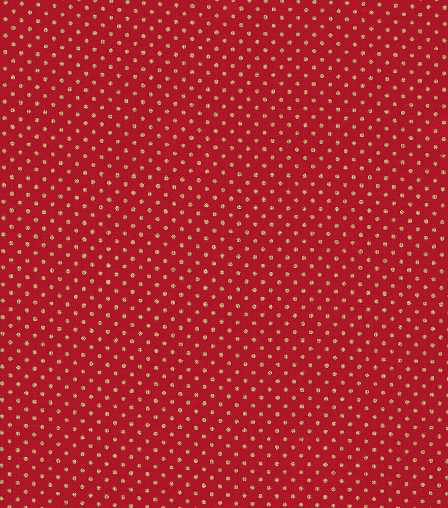 Gold Pin Dots Christmas Metallic Cotton Fabric, Red Gold, swatch