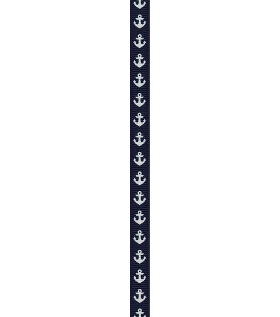 Offray 3/8" x 9' Navy & White Anchor Grosgrain Ribbon, , hi-res, image 2