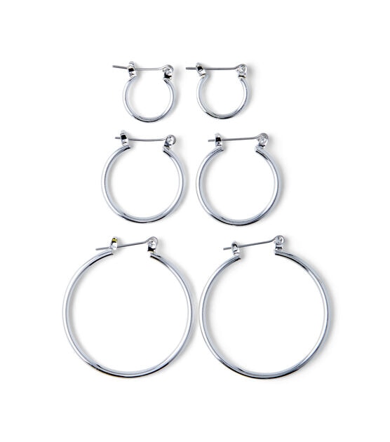 3ct Silver Hoop Earrings by hildie & jo, , hi-res, image 2