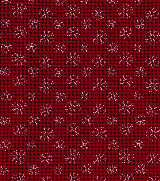 White Stitched Snowflakes on Red Christmas Cotton Fabric, , hi-res, image 2