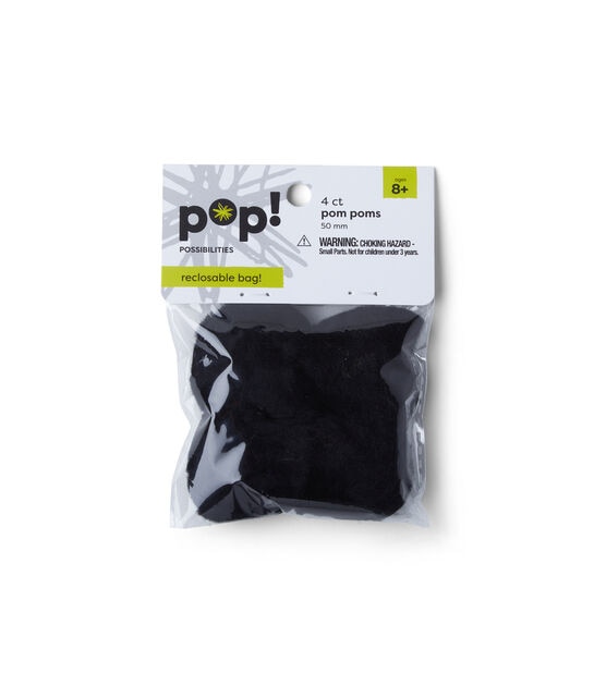 2-1/2 Inch Black Craft Pom Poms 15 Pieces