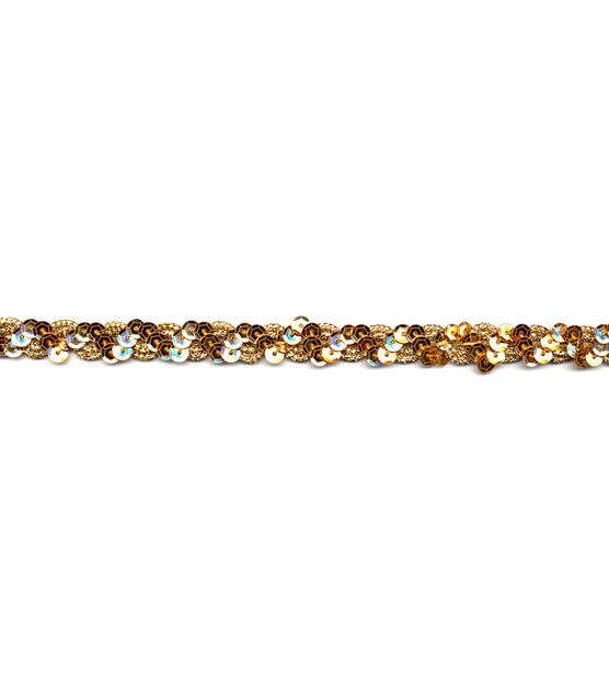 Wrights Sequined Cupped Scroll Trim 0.38'' Gold, , hi-res, image 2