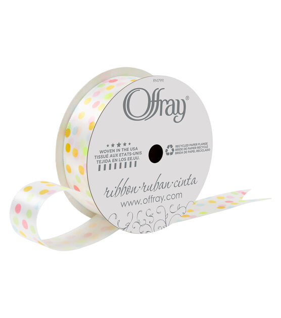 Offray 7/8"x9' Confetti Dots Single Faced Satin Ribbon Multi