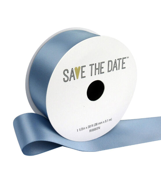 Save the Date 1.5" x 30' Gray Blue Satin Ribbon