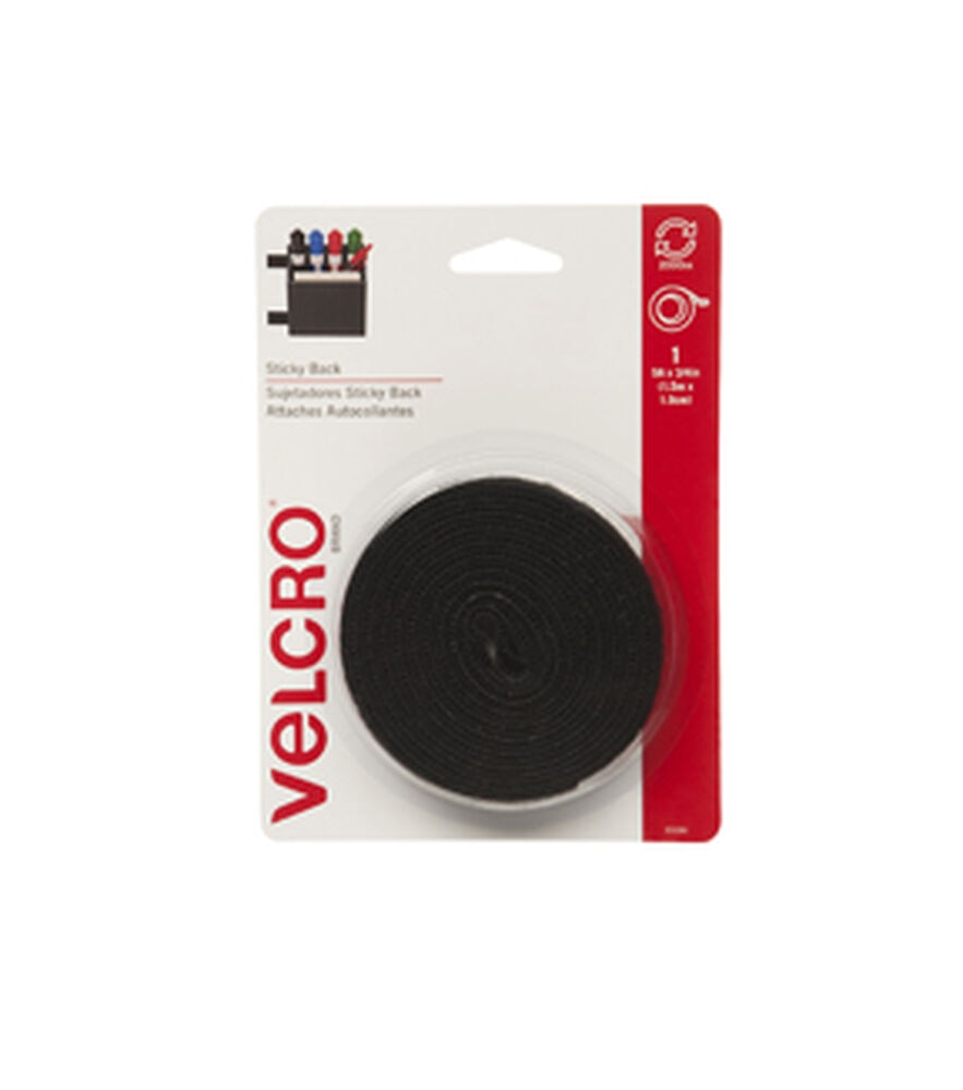 VELCRO Brand 0.75'' x 5' Sticky Back Fastener, Black, swatch