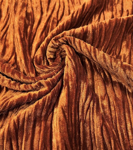 Crushed Pleated Stretch Velvet Orange Fabric, , hi-res, image 2