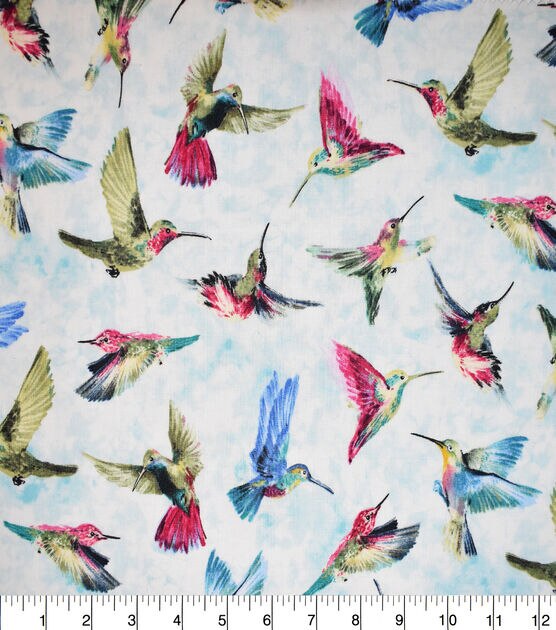 Premium Cotton Fabric Tossed Watercolor Birds
