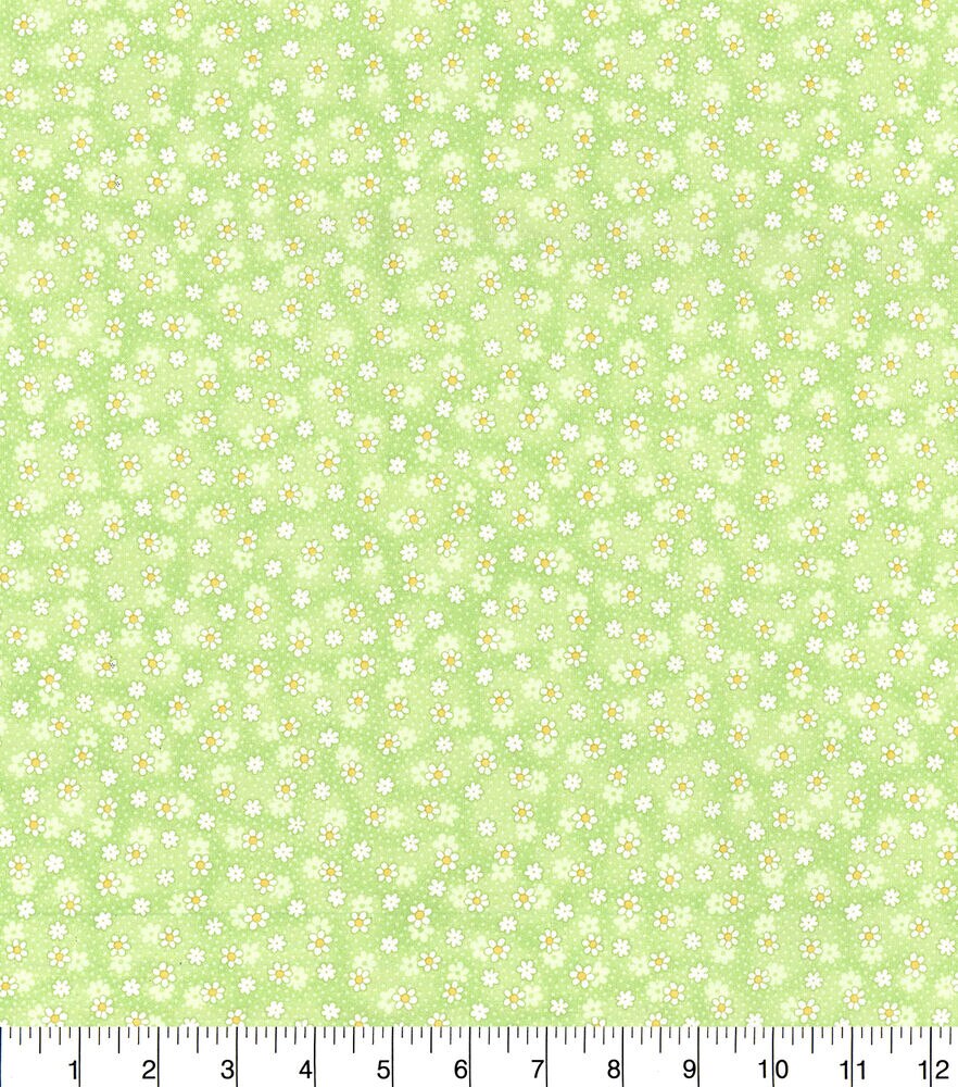 Fabric Traditions Small Daisies Cotton Fabric by Keepsake Calico, Green, swatch, image 2
