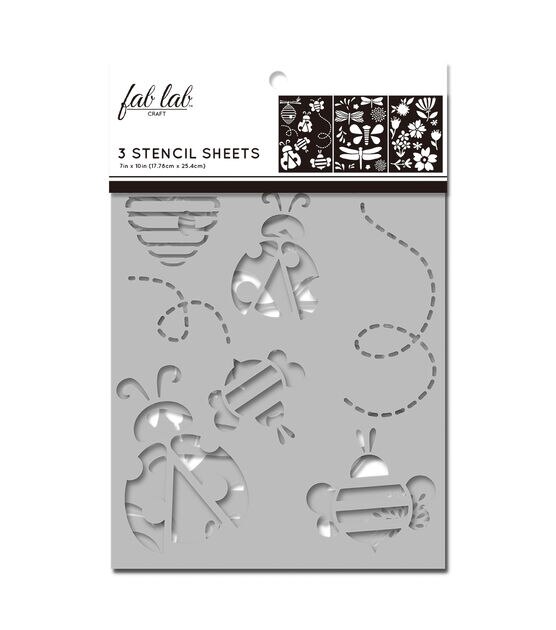 Fab Lab 3 pk 7''x10'' Stencil Sheets Bugs & Flowers