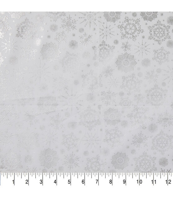 Snowflakes on White Christmas Foil Cotton Fabric, , hi-res, image 3