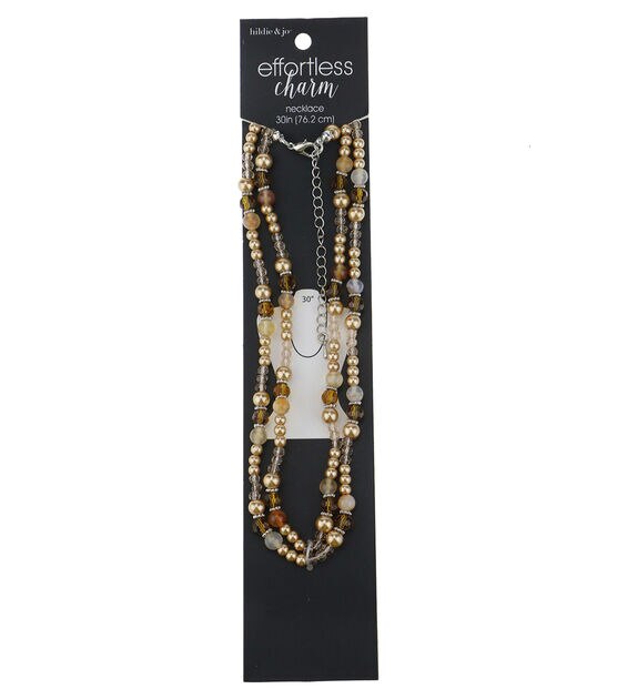hildie & jo Effortless Charm 30'' Silver Necklace Gold & Tan Beads