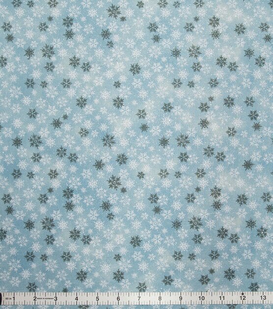 Snowflakes on Blue Christmas Glitter Cotton Fabric