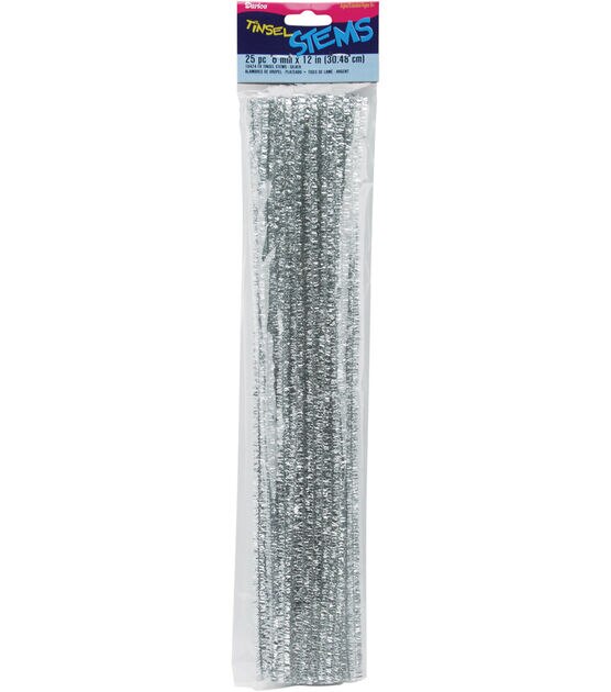 Silver Metallic Tinsel Pipe Cleaners, 12'' x 4 mm Diameter, Silver / Grey, Craft Supplies from Factory Direct Craft