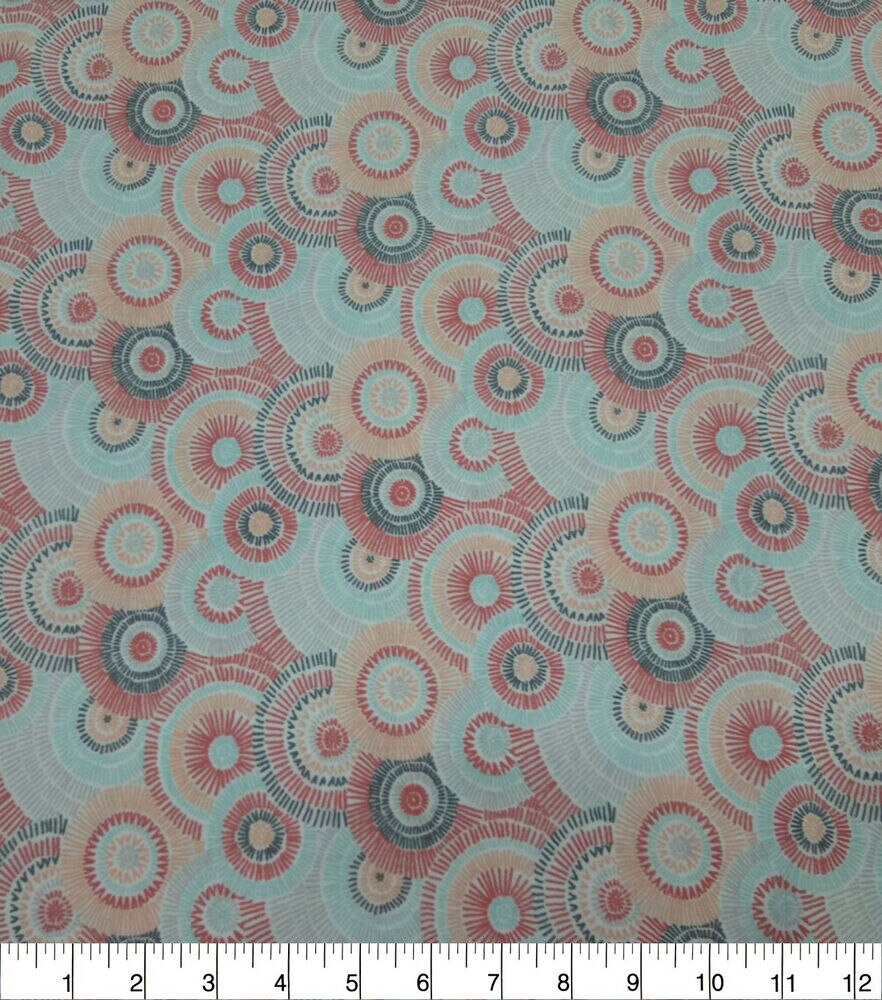 Lined Circles Quilt Cotton Fabric by Quilter's Showcase, Coral Mint, swatch