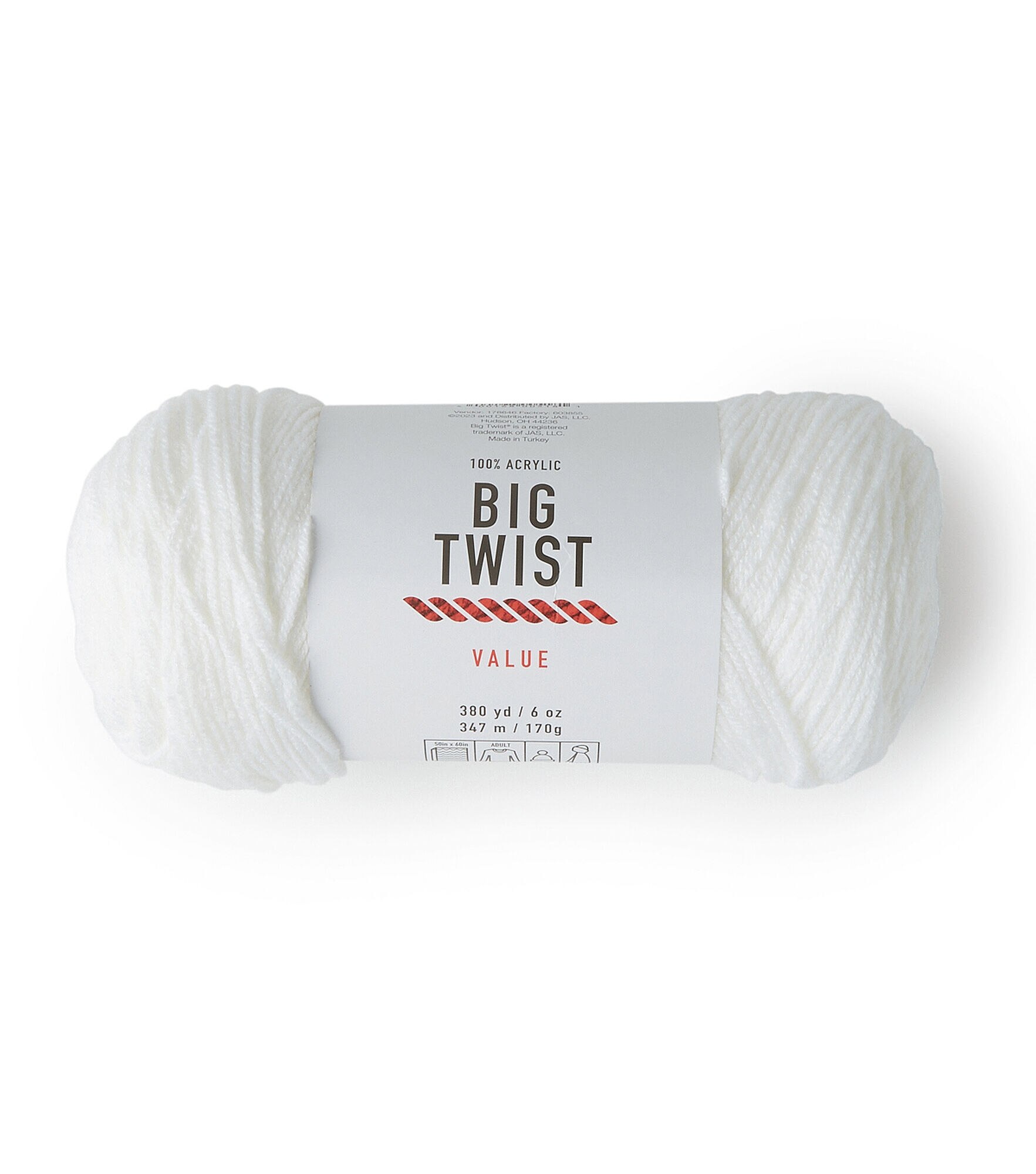 Solid Worsted Acrylic 380yd Value Yarn by Big Twist, White, hi-res