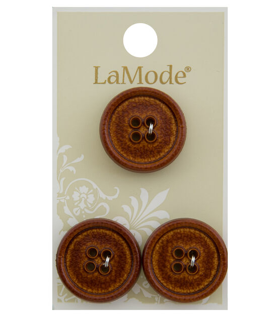 La Mode 7/8" Brown Faux Leather 4 Hole Buttons 3pk