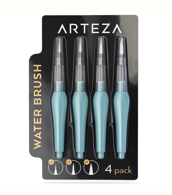 Arteza Refillable Water Brush Pens Assorted Tips 4pk