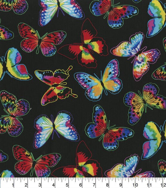Hi Fashion Tie Dye Butterflies Novelty Cotton Fabric, , hi-res, image 2