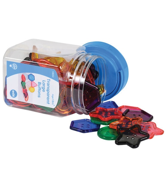Edx Education 60ct Multicolor Transparent Large Buttons in Mini Jar