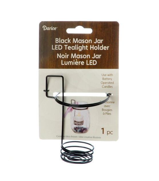Darice Mason Jar Wire LED Tealight Holder Black