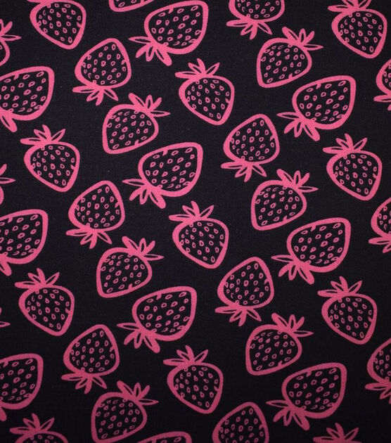 Pink Strawberries on Black Quilt Cotton Fabric by Quilter's Showcase, , hi-res, image 2