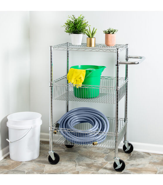 Honey Can Do 18" x 40" Steel Silver Chrome 3 Shelf Rolling Utility Cart, , hi-res, image 10