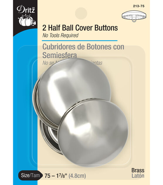 Dritz 1-7/8" Half Ball Cover Buttons, 2 pc, Nickel