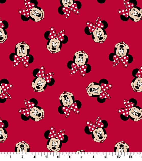 Disney Minnie Mouse Cotton Fabric  Tossed Minnie Heads