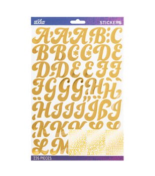 Sticko 224 Pack Copperplate Glitter Alphabet Stickers Gold