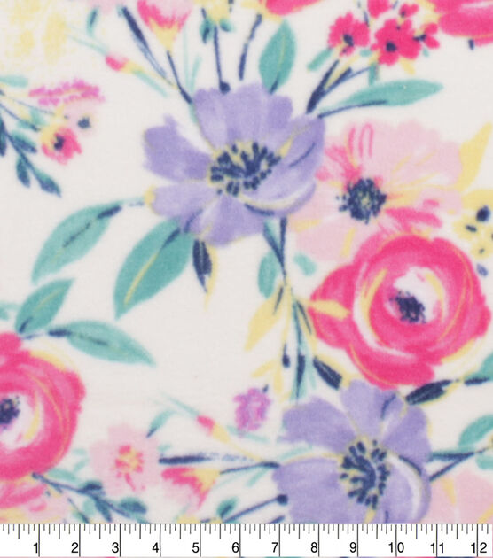 Pastel Poppies & Roses Anti Pill Fleece Fabric