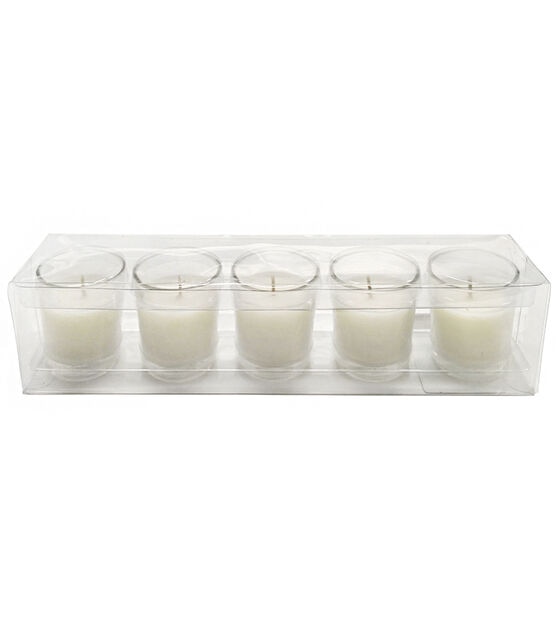 5pk White Unscented Votive Candles With Glass Holders by Hudson 43
