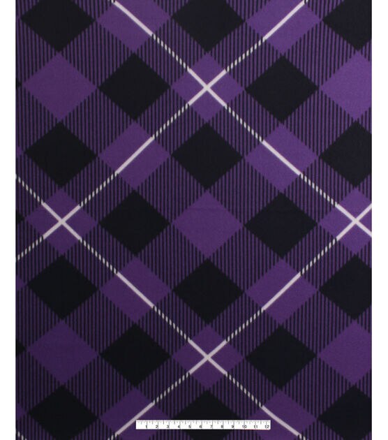 48" Wide Purple Bias Plaid No Sew Fleece Blanket by Make It Give It, , hi-res, image 3