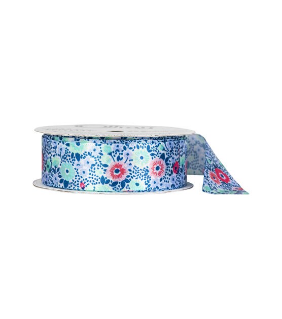 Offray 7/8" Dots & Flowers Single Faced Satin Ribbon