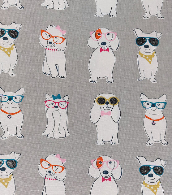 Dogs with Glasses Cotton Canvas Fabric