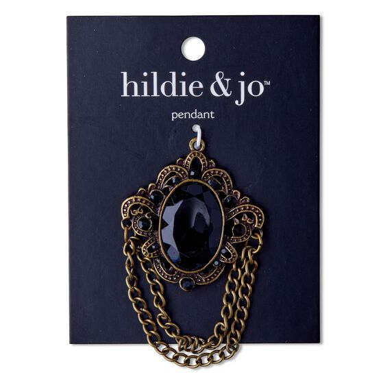 Metal Pendant With Brass Chain & Black Rhinestones by hildie & jo