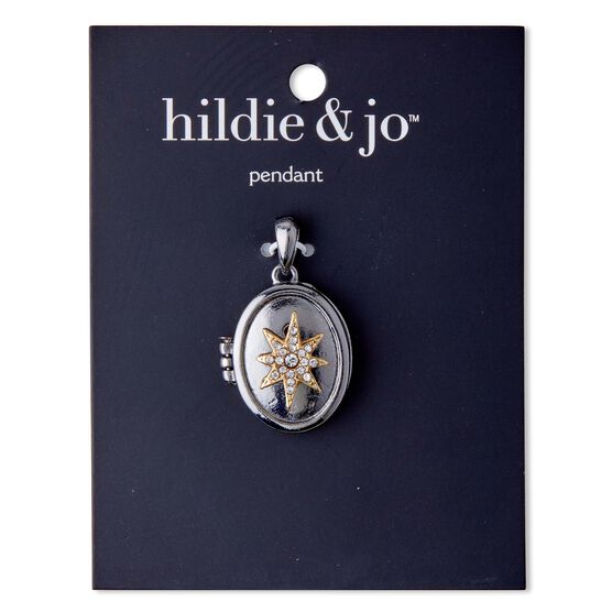 1" Silver Oval Locket Pendant With Gold Star by hildie & jo