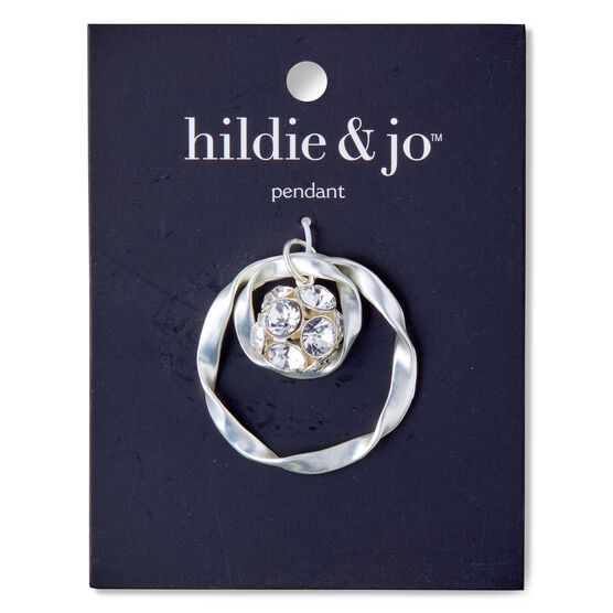 Matte Silver Twisted Ring Pendant With Rhinestones by hildie & jo